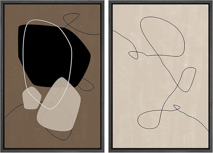 IDEA4WALL Framed Canvas Print Wall Art Brown and Black Polygon and Line Art Collage Abstract Shap... | Amazon (US)