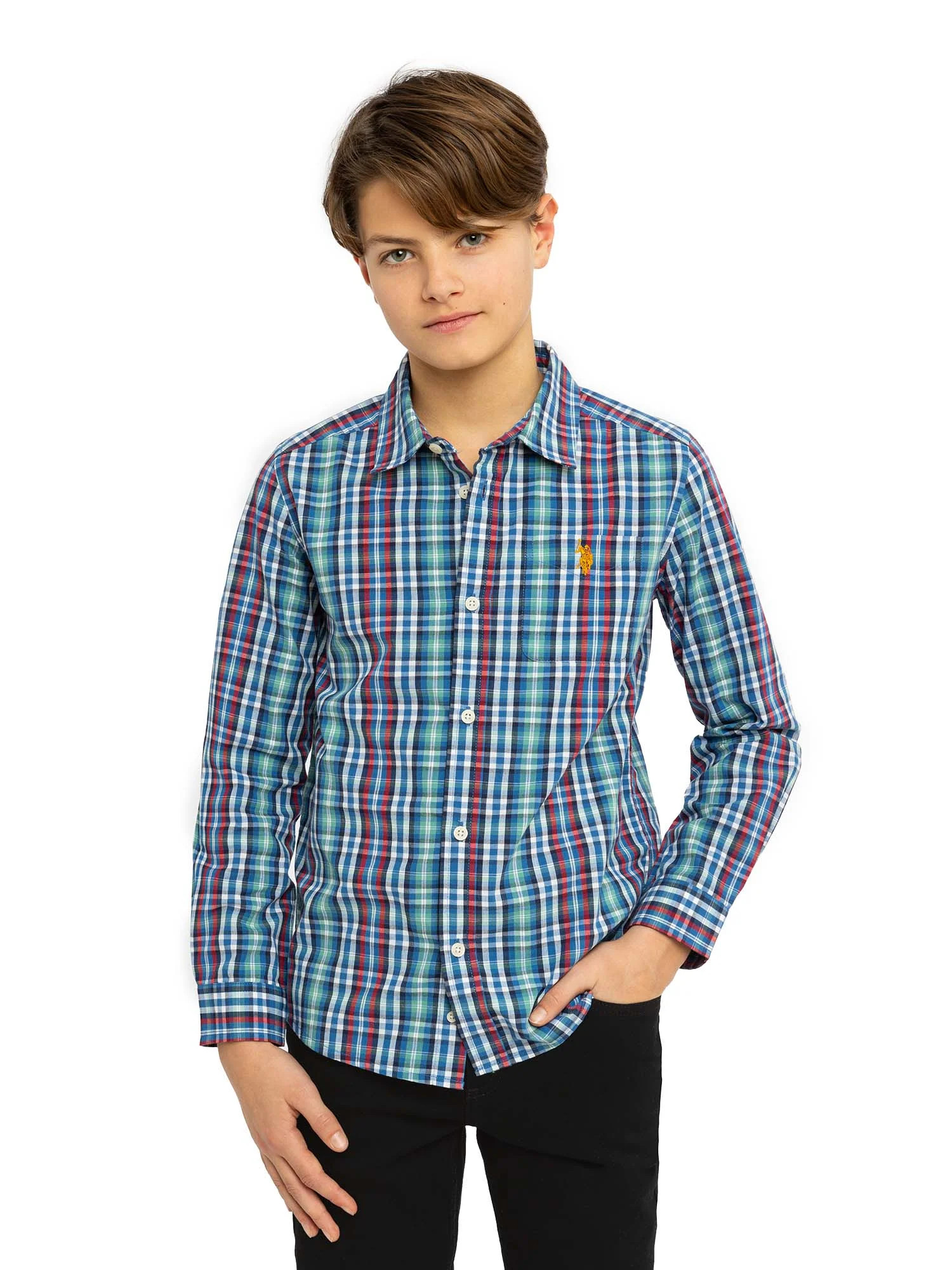 U.S. Polo Assn. Boys Long Sleeve Button Down Tops, Sizes 4-18 | Walmart (US)