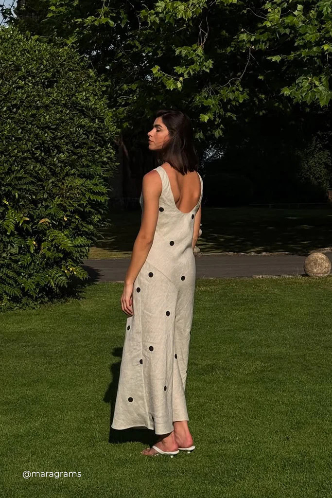 BEVERLY NATURAL SPOT LINEN MIDI DRESS | DISSH