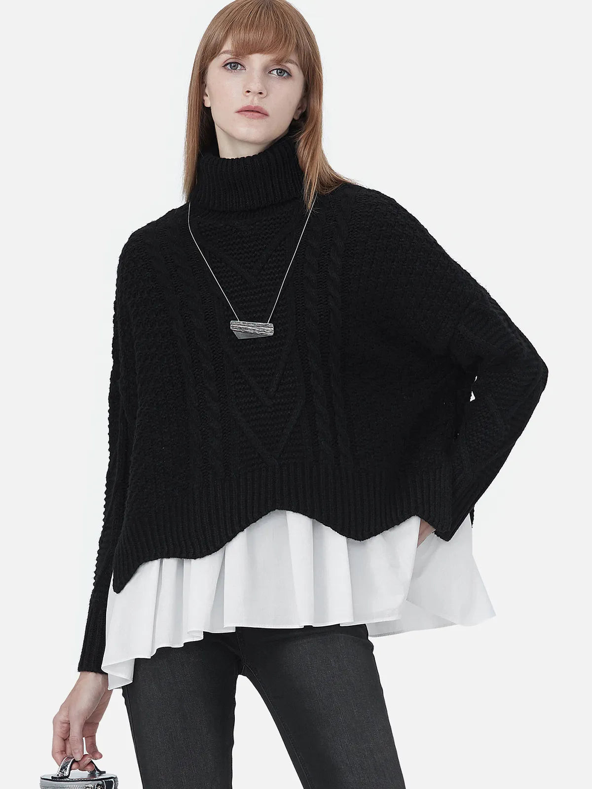 High Neck Stitching Loose Sweater | SDEER