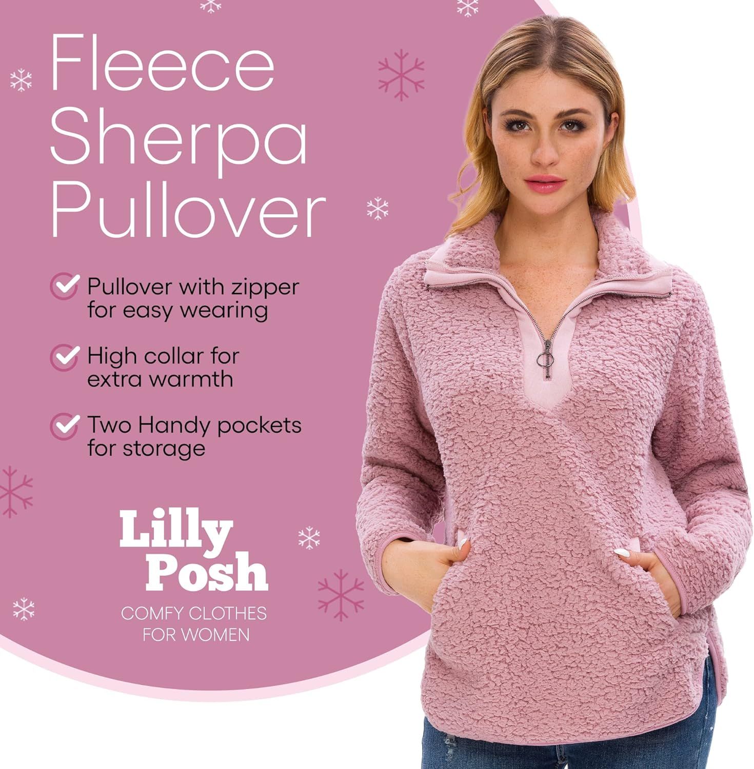 Lilly Posh Fleece Sherpa Jackets for Women, Fuzzy Long Sleeve Fleece Coat, Cozy Womens Pullover S... | Amazon (US)