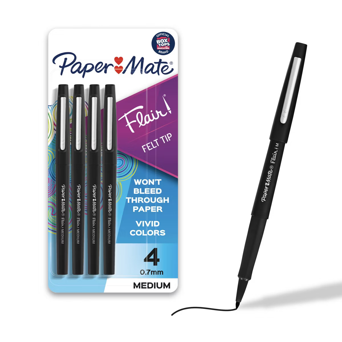 Paper Mate Flair 4pk Marker Pens Felt Tip 0.7mm Black: Porous Point, Medium, Fade-Resistant, Dura... | Target