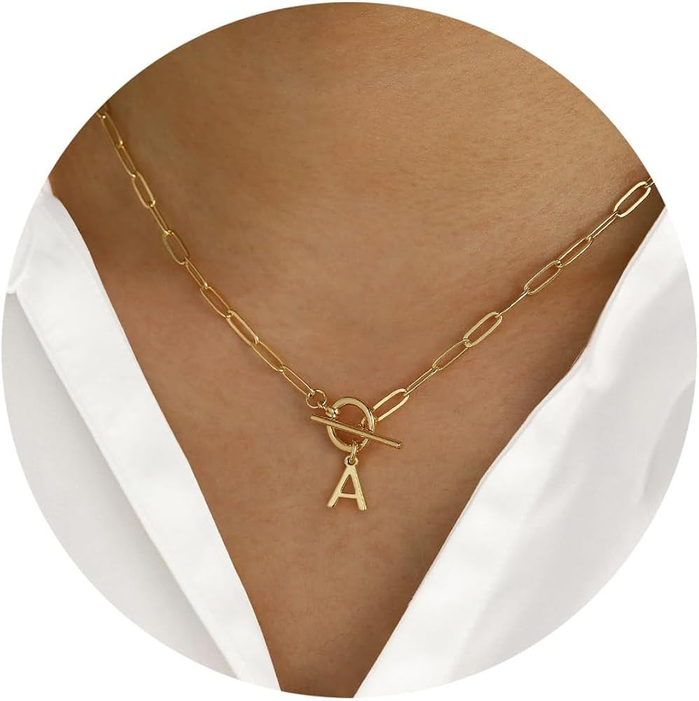 Turandoss Gold Necklace for Women Girls - 14K Gold Filled Paperclip Chain Necklace With Mini Togg... | Amazon (US)