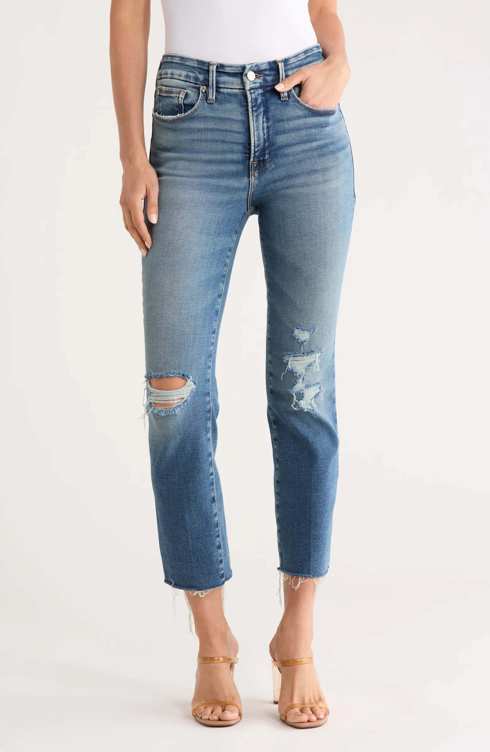 Good American Soft Tech Good Legs Straight Leg Jeans | Nordstromrack | Nordstrom Rack