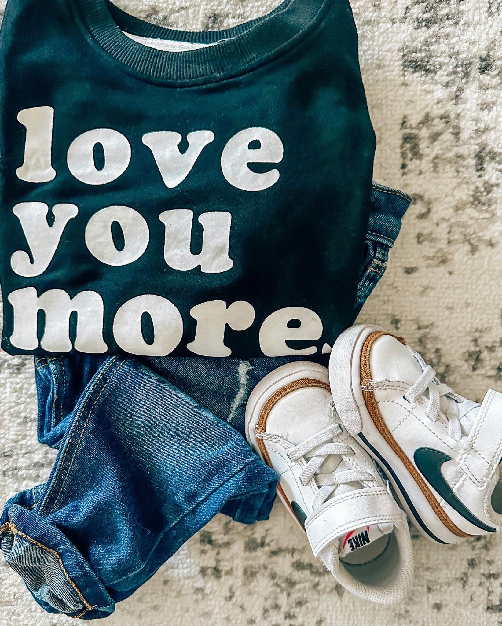 The sweetest little outfit for my toddler boy. I love you more sweatshirt with jeans and Nike shoes 

#LTKstyletip #LTKunder100 #LTKFind