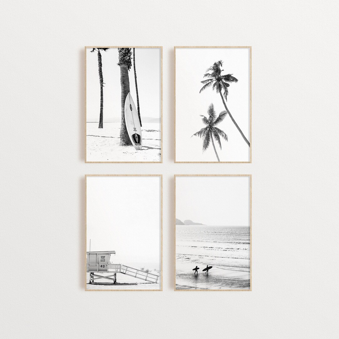 Set of 4 Beach Print PRINTABLE WALL ART Surf Wall Art Palm Trees Printable Lifeguard Print Set of... | Etsy (US)