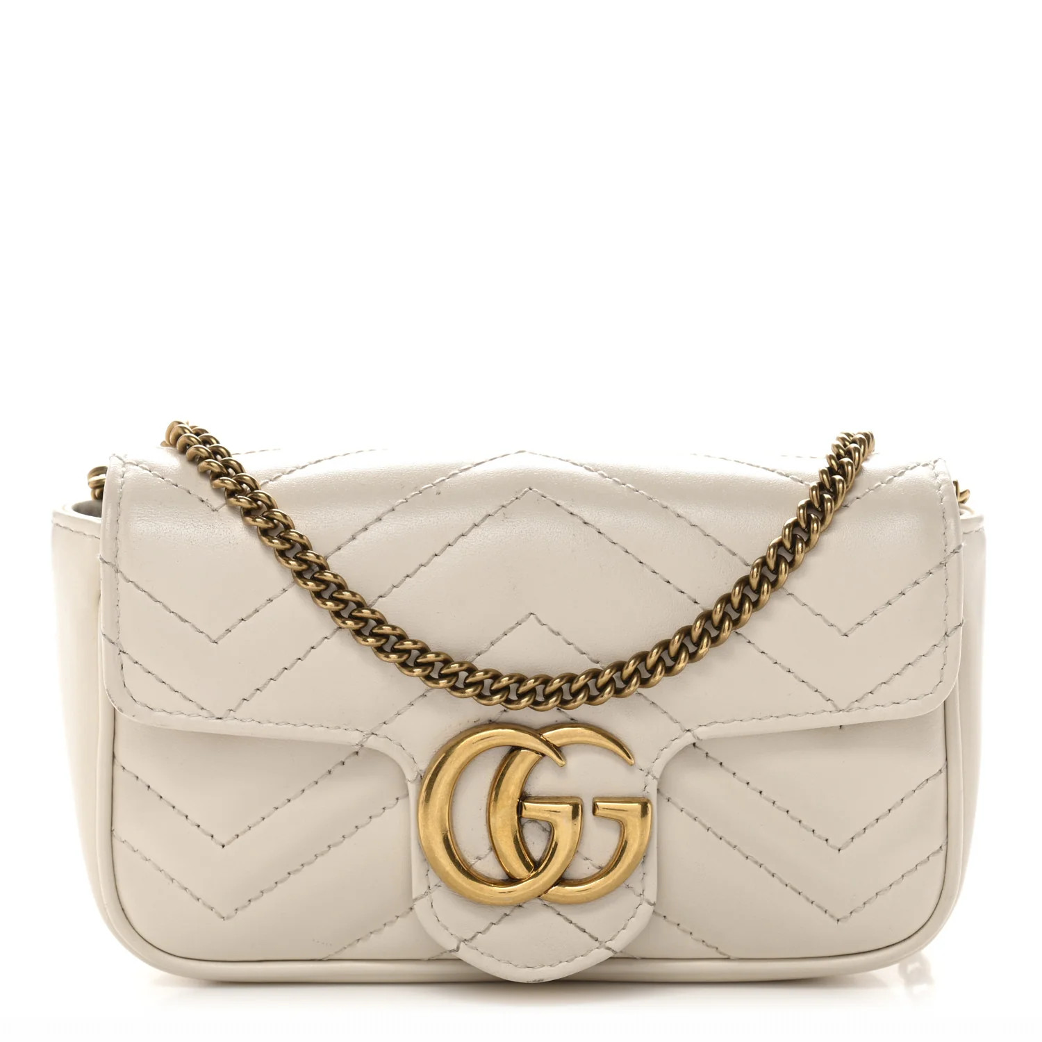 Calfskin Matelasse Super Mini GG Marmont Shoulder Bag White | FASHIONPHILE (US)