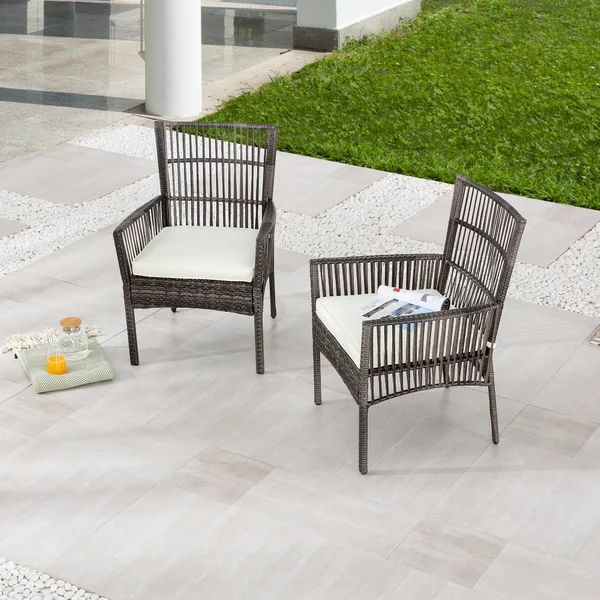 Rusi Outdoor Wicker Dining Chair with Seat Cushion 2-Pack | Wayfair North America