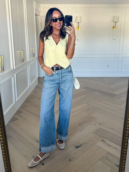 Summer outfit 💛 wearing size xs yellow vest and size 25 baggy jeans (I did one cuff but you can wear them cuffed more or not at all!). Code NENA20 to save on necklaces!


Jeans outfit 
Vest outfit 
Casual outfit 
Weekend outfit 
Errands outfit 

#LTKstyletip #LTKfindsunder100