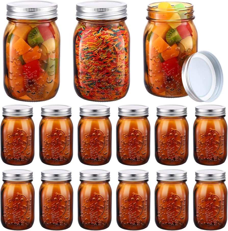 Yaomiao 12 Pack Mason Jars with Lids 16oz Regular Mouth Pint Vintage Canning Jars Centerpieces Bu... | Amazon (US)