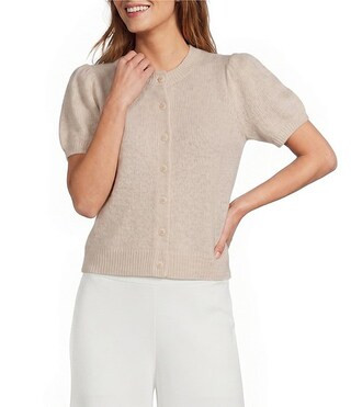 Antonio Melani Stella Short Puff Sleeve Crew Neckline Button Front Cashmere Cardigan -  XS | Dillard's
