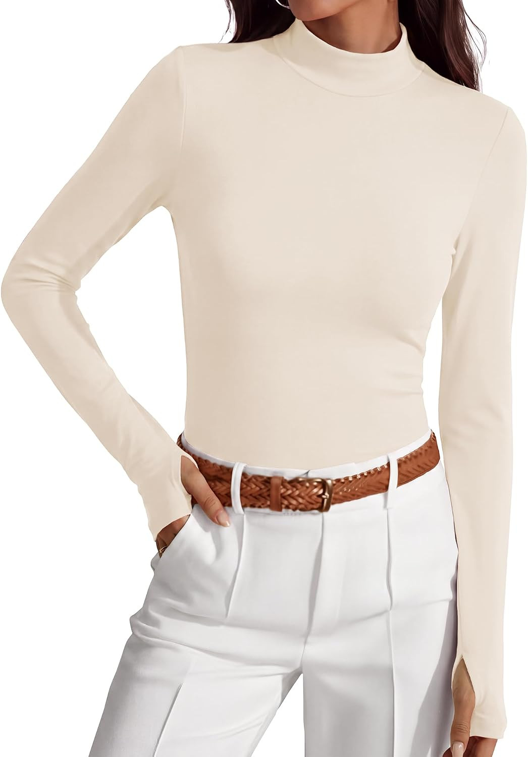 BTFBM Turtleneck Tops for Women Thumbhole Long Sleeve Shirts | Amazon (US)