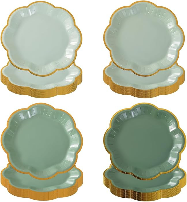 48 Pcs Sage Green Paper Plates Disposable Gradient Green Dessert Paper Plate Gold Foil Scalloped ... | Amazon (US)