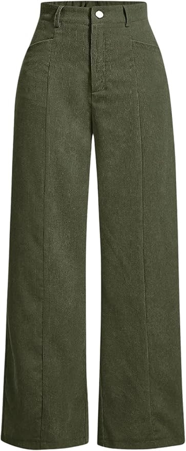 WDIRARA Women's High Waisted Straight Leg Corduroy Long Pants with Pockets | Amazon (US)