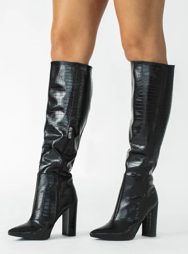 Billini Milla Croc Knee High Boots Black | Princess Polly US