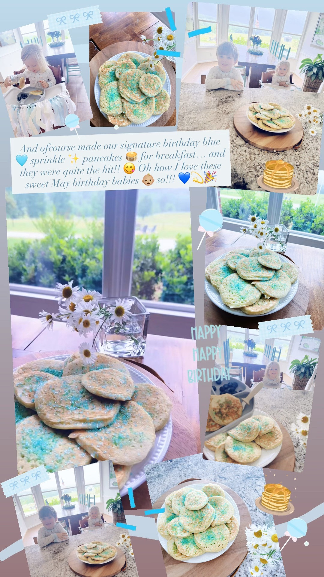 And ofcourse made our signature birthday blue 🩵 sprinkle ✨ pancakes 🥞 for breakfast… and they were quite the hit!! 😋 Oh how I love these sweet May birthday babies 👶🏼 so!!! 💙💫🎉