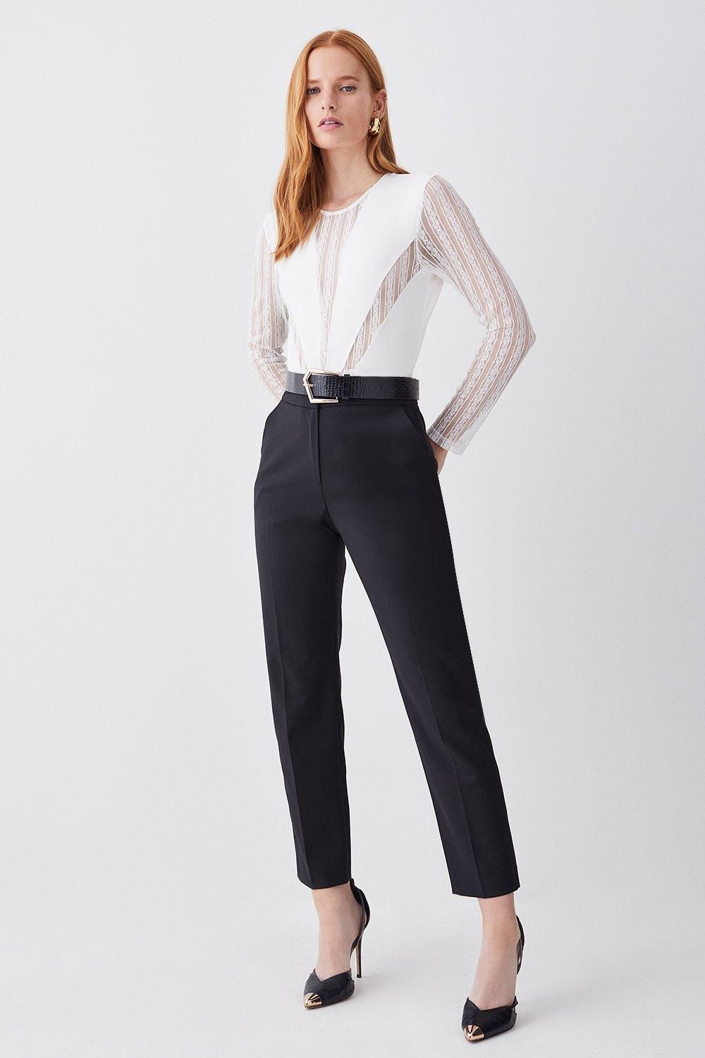 Wool Blend Tailored Slim Leg Trouser | Karen Millen UK + IE + DE + NL