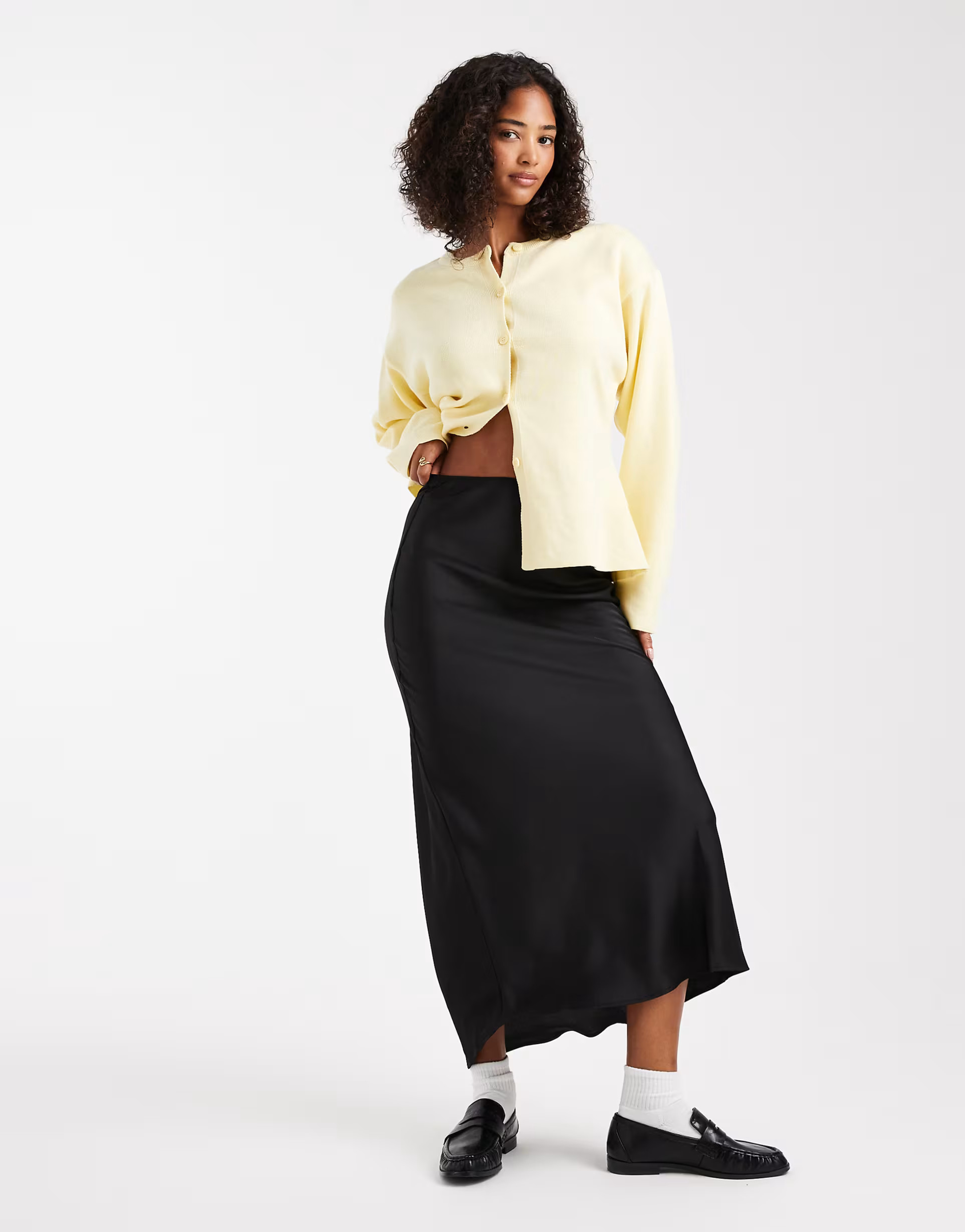 ASOS DESIGN satin bias maxi skirt in black | ASOS (Global)