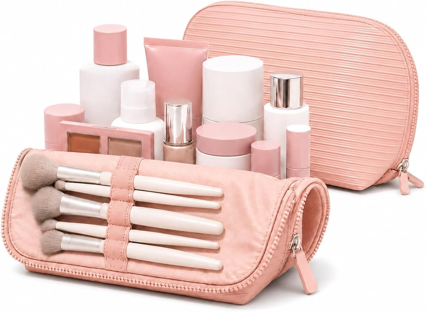 Standing Foldable Makeup Bag for Travel, Vertical Folding Down Design, Organized Cosmetic & Skinc... | Amazon (US)