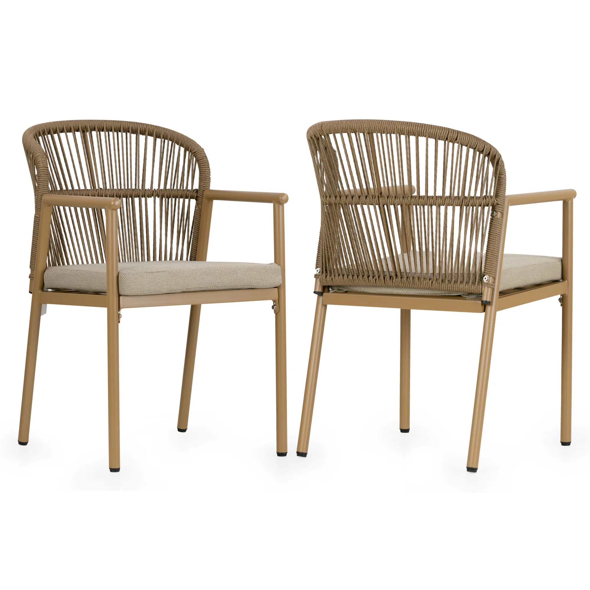 Set of 2 Bina Brown Outdoor Dining Chair with Hand-Woven Synthetic Rattan Back (Set of 2) | Wayfair North America