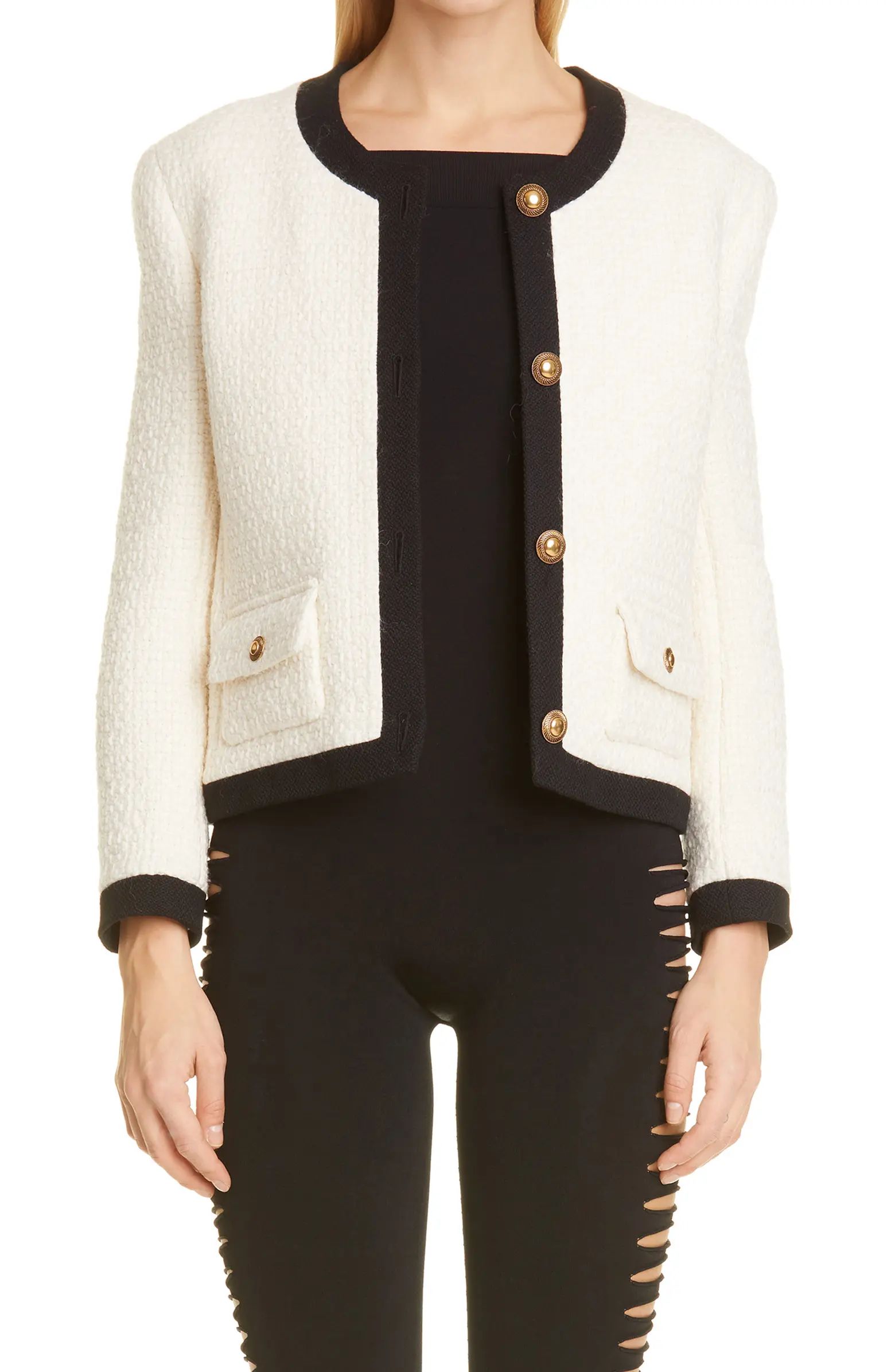Saint Laurent Contrast Trim Wool Tweed Jacket | Nordstrom | Nordstrom