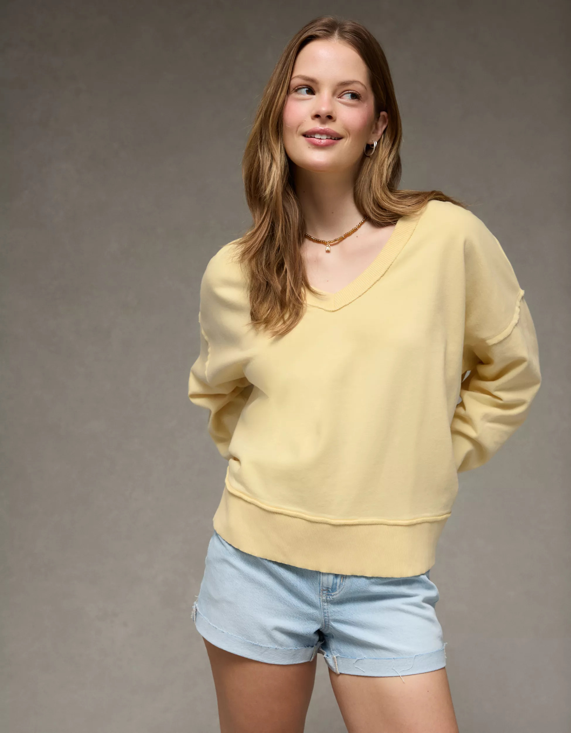 AE Big Hug V-Neck Sweatshirt | American Eagle Outfitters (US & CA)