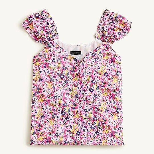 Cap-sleeve crinkle chiffon top in floral fields | J.Crew US