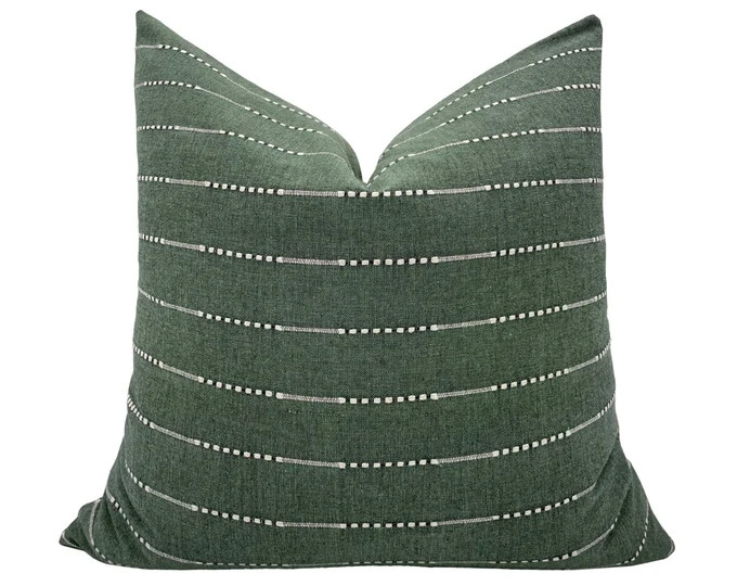 BERKLEY GREEN || Green With White Stripes Pillow Cover, Vintage Green Pillow, Striped Pillow, Far... | Etsy (US)