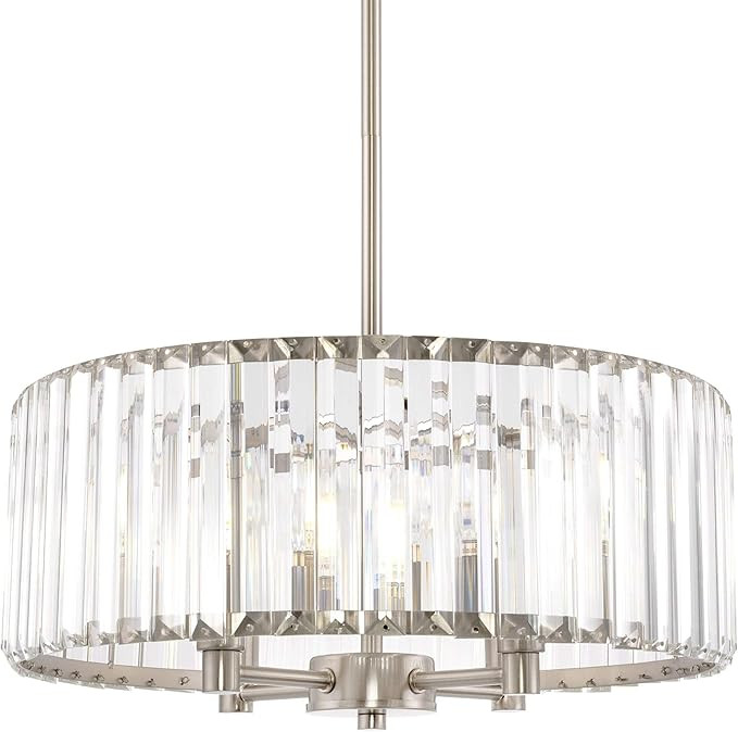Kira Home Delilah 16" Modern 4-Light Crystal Drum Chandelier + Clear Beveled Glass Panels, Brushe... | Amazon (US)