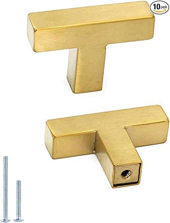 goldenwarm Gold Cabinet Knobs Brushed Brass Kitchen Drawer Knobs 10 Pack - LSJ12GD Single Hole Sq... | Amazon (US)