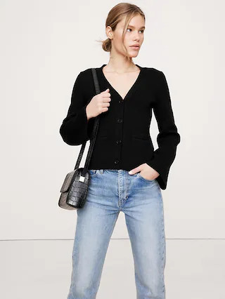 Cotton-Silk Flare-Sleeve Cardigan | Banana Republic (CA)