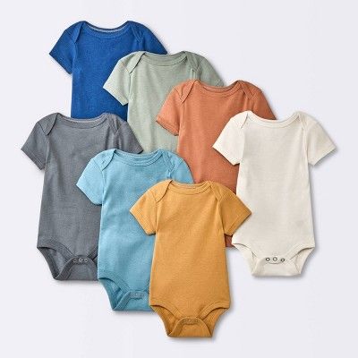 Baby 7pk Short Sleeve Bodysuit - Cloud Island™ Orange | Target