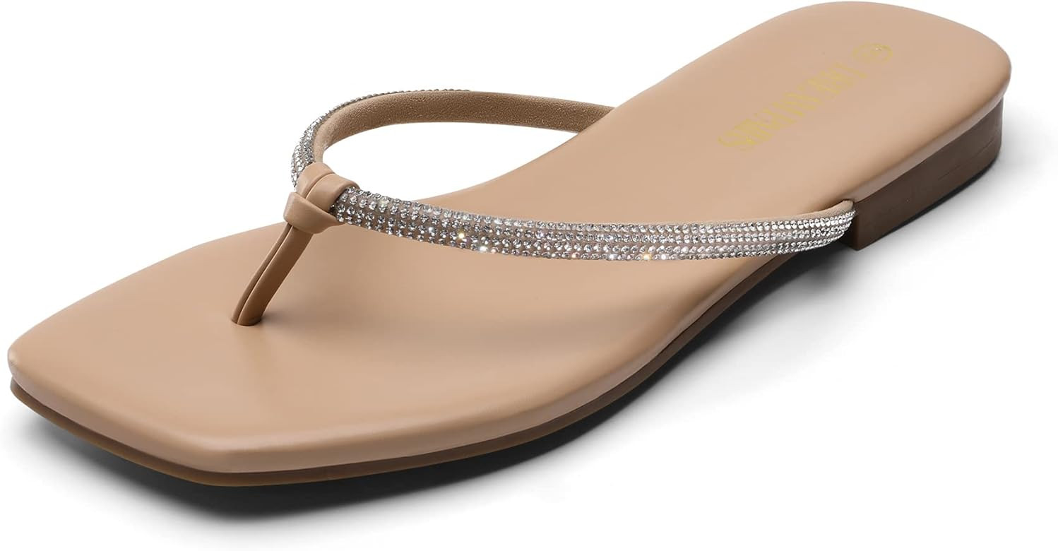 Women Flip Flops Square Soft Rhinestones Thong Sandals Summer Casual Lightweight Comfortable Glit... | Amazon (US)