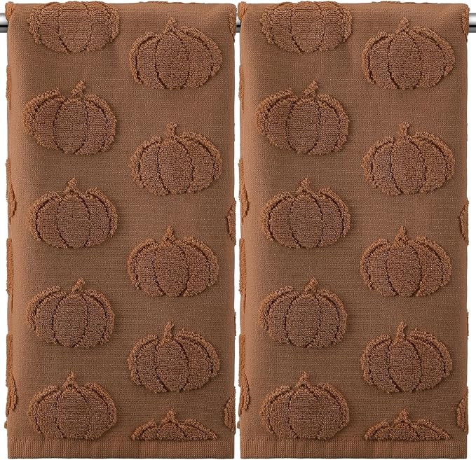 Mindsoft 2 Pcs Fall Hand Towels 3D Pumpkin Jacquard,Brown | Amazon (US)