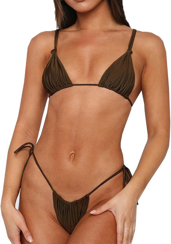 Womens Sexy Bikini Set Thong Hater String Cheeky Two Piece Swimsuits Double Shoulder Straps Swimw... | Amazon (US)