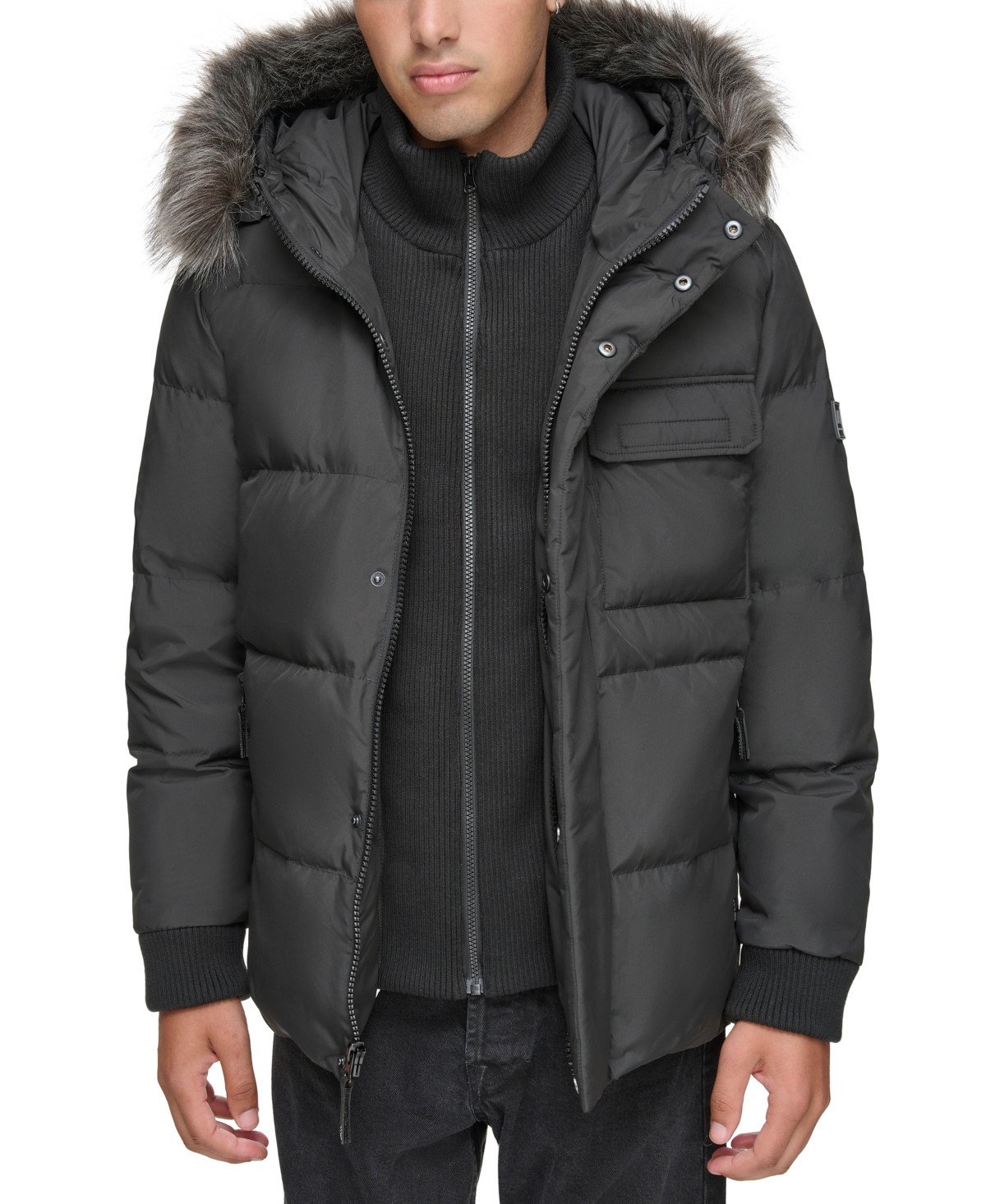 Marc New York Men's Nisko Short Channel Quilted Puffer Jacket with Faux Fur Hood - Black | Macy's