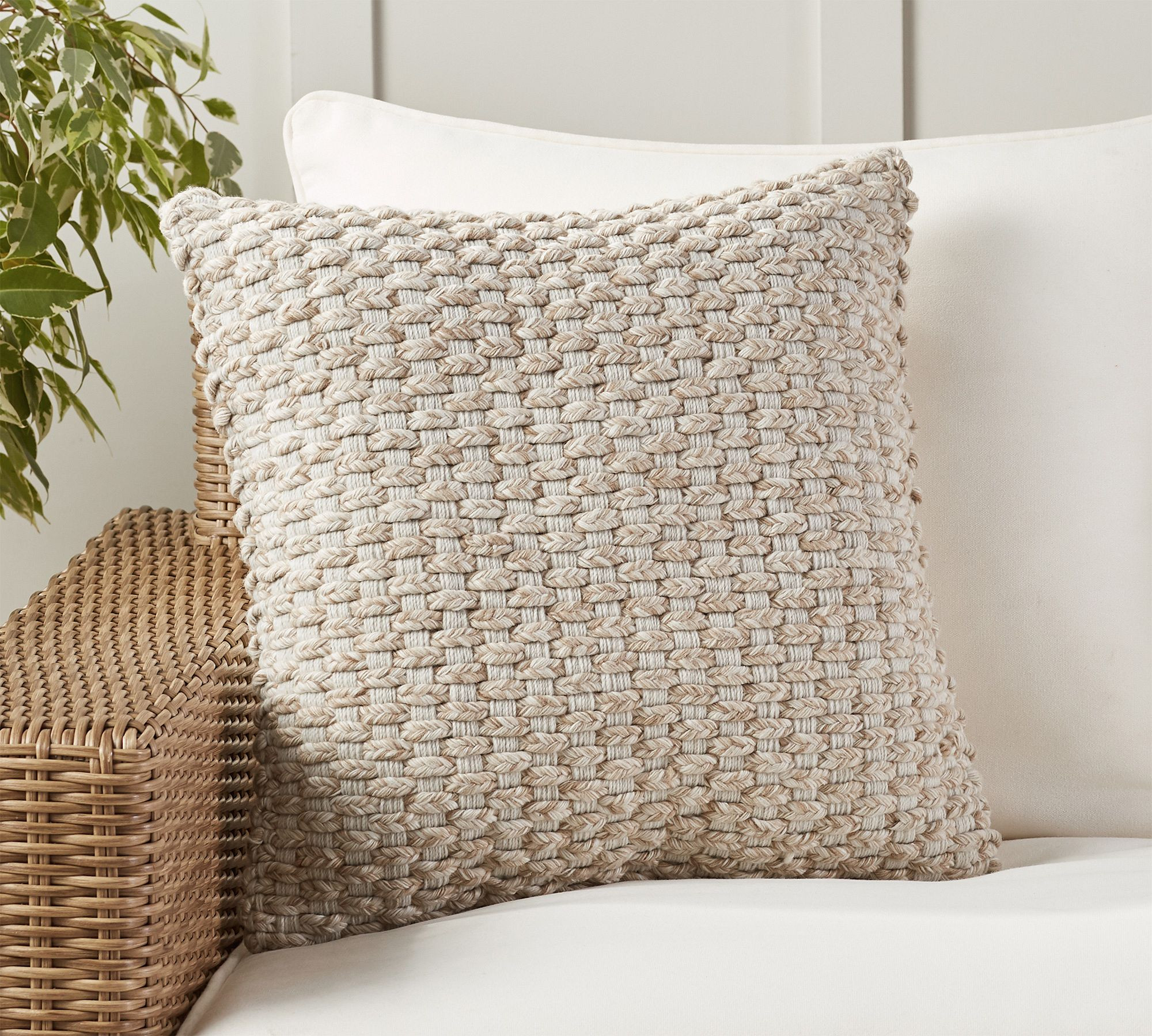 Faux Natural Fiber Honeycomb Outdoor Pillow | Pottery Barn (US)