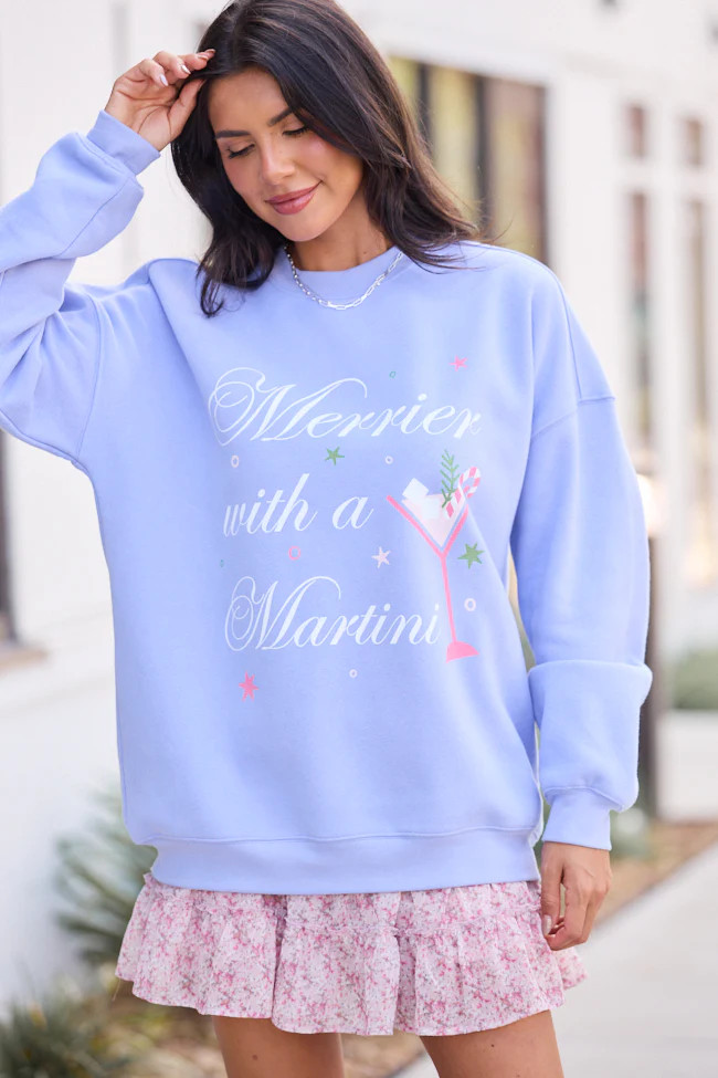 Merrier With A Martini Periwinkle Graphic Sweatshirt | Pink Lily