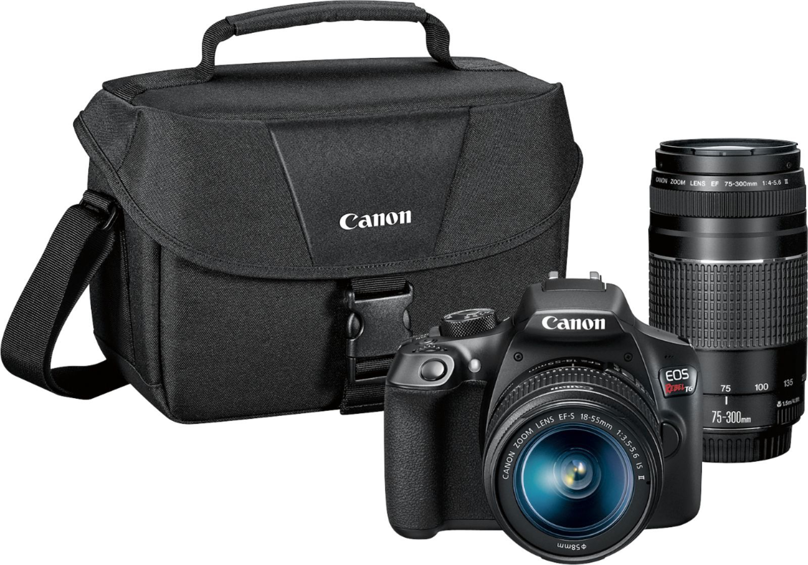 Canon EOS Rebel T6 DSLR Two Lens Kit with EF-S 18-55mm IS II and EF 75-300mm III lens Black 1159C... | Best Buy U.S.