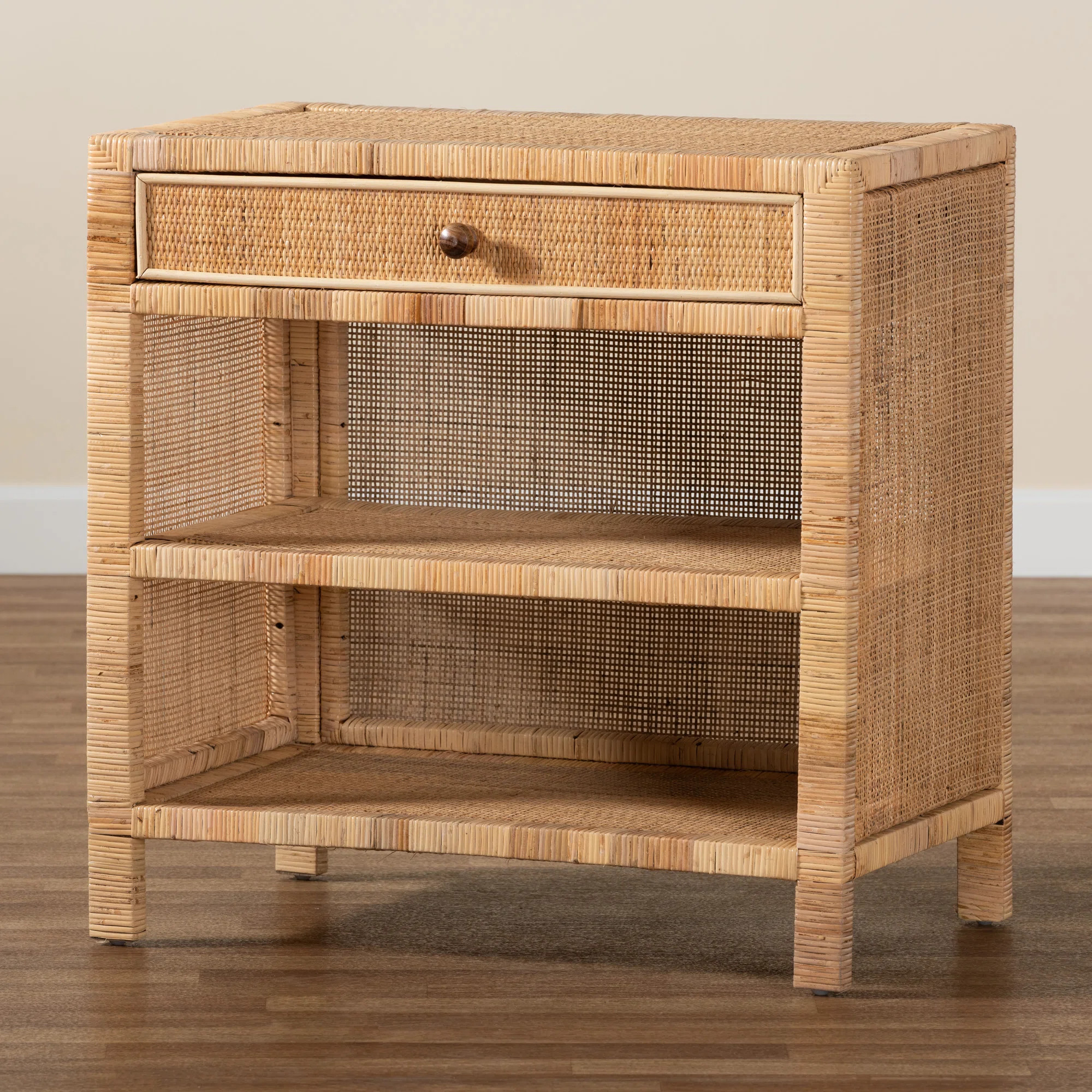 Bella Modern Bohemian Mahogany Wood and Natural Rattan 1-Drawer Console Table | Wayfair North America