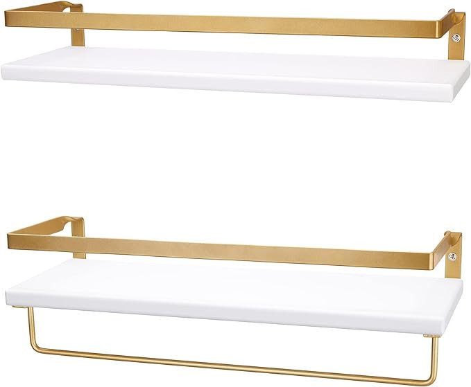 Peter's Goods Modern Floating Shelves with Rail, Modern Brass Finish, Set of 2 Shelves - Wall Mou... | Amazon (US)