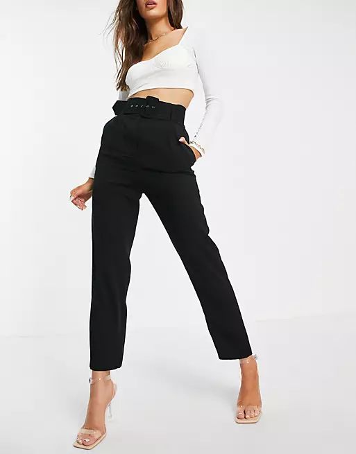 Style Cheat high waisted tailored pants with buckle in black | ASOS (Global)