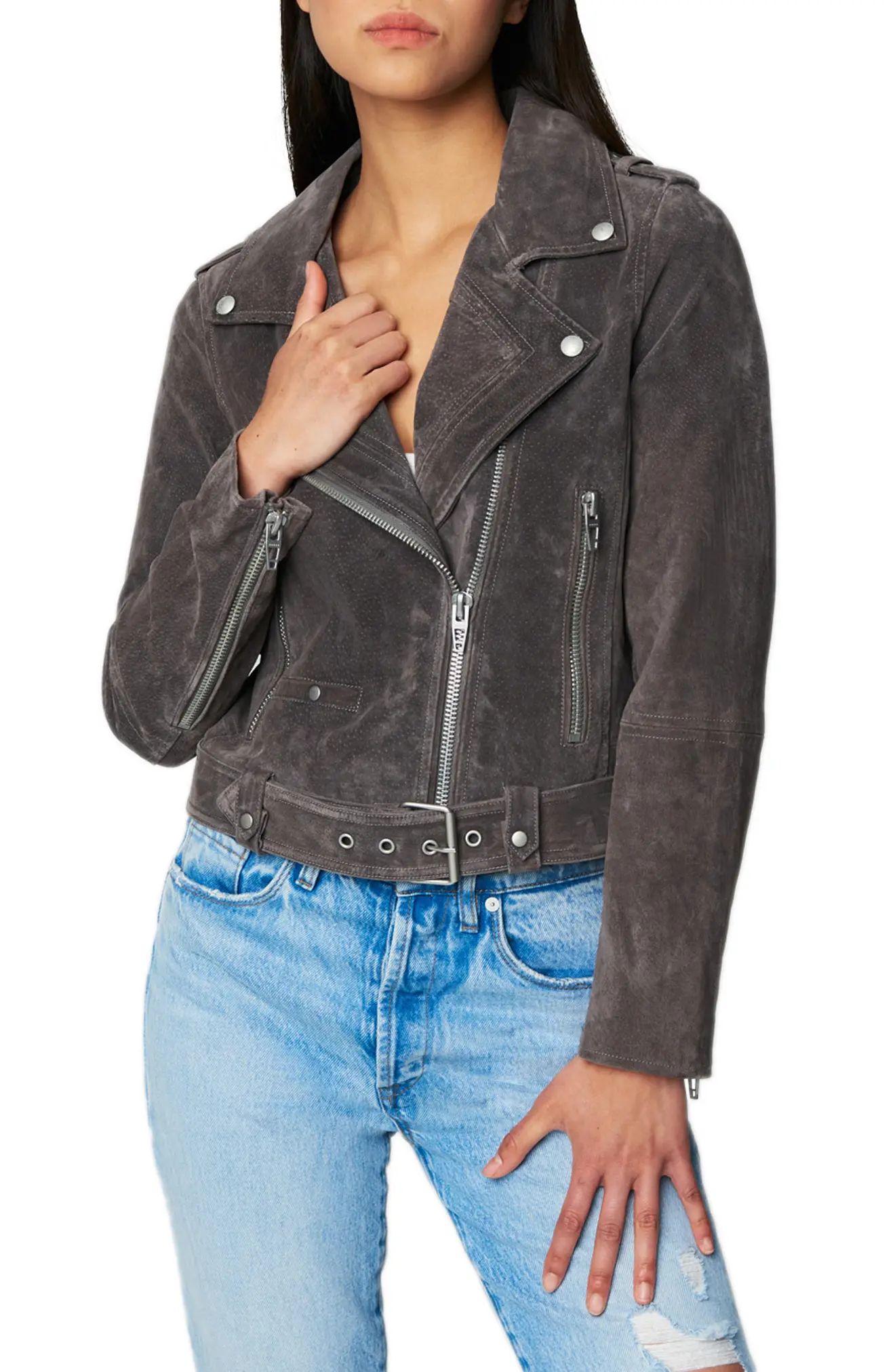 BLANKNYC Suede Moto Jacket, Size X-Small in High Altitude at Nordstrom | Nordstrom