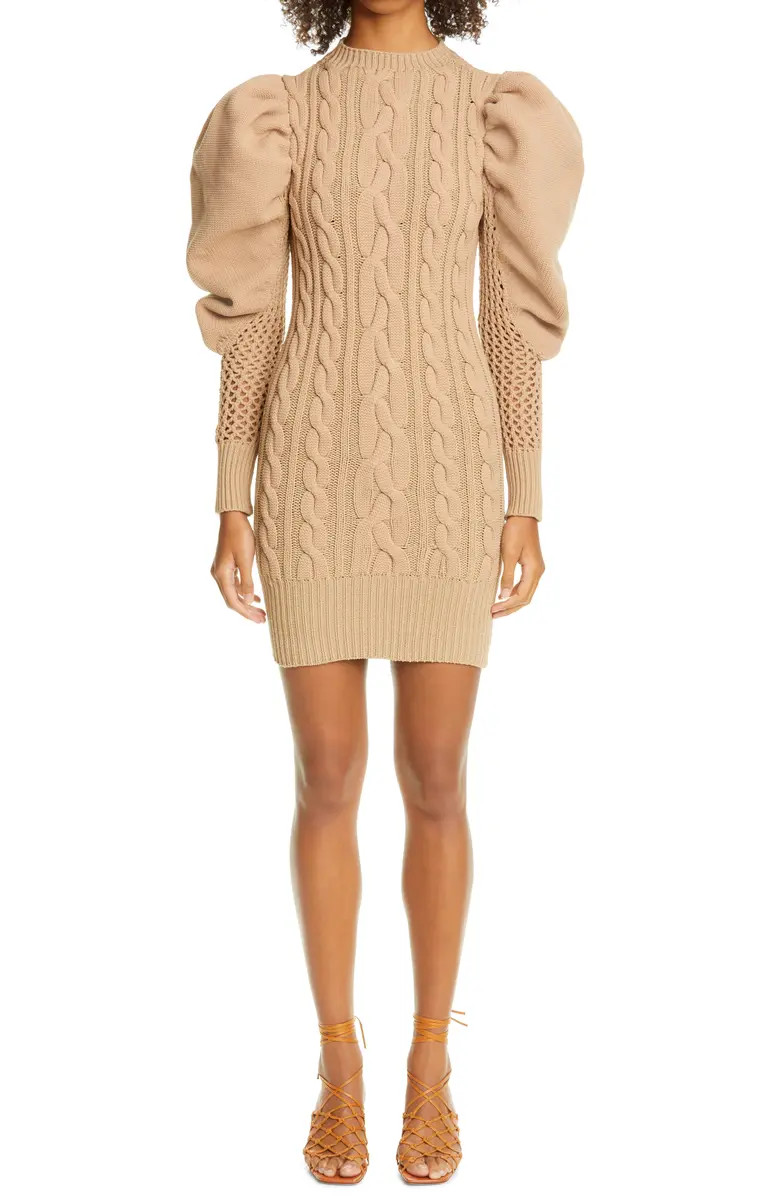 Long Sleeve Mesh Back Cable Knit Sweater Dress | Nordstrom