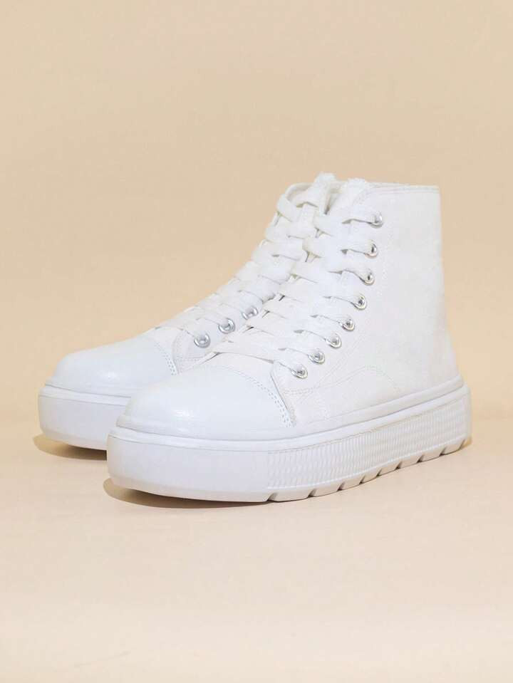 Women Minimalist Lace-up Front High Top Canvas Shoes, Sporty Outdoor Sneakers | SHEIN