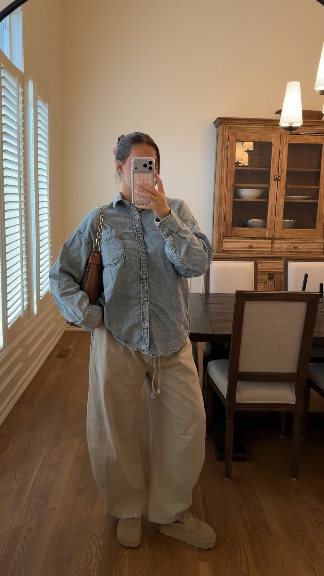 Size large on my fave aritzia denim shirt it’s soo good goes with everything!! Size medium in the pants from free people im 5’ 5” and they are a perfect length. Dress up or down they’re super soft medium weight. Prada loafers tts comfy and no break in time. Linked similar! 



#LTKgrwm #LTKootd