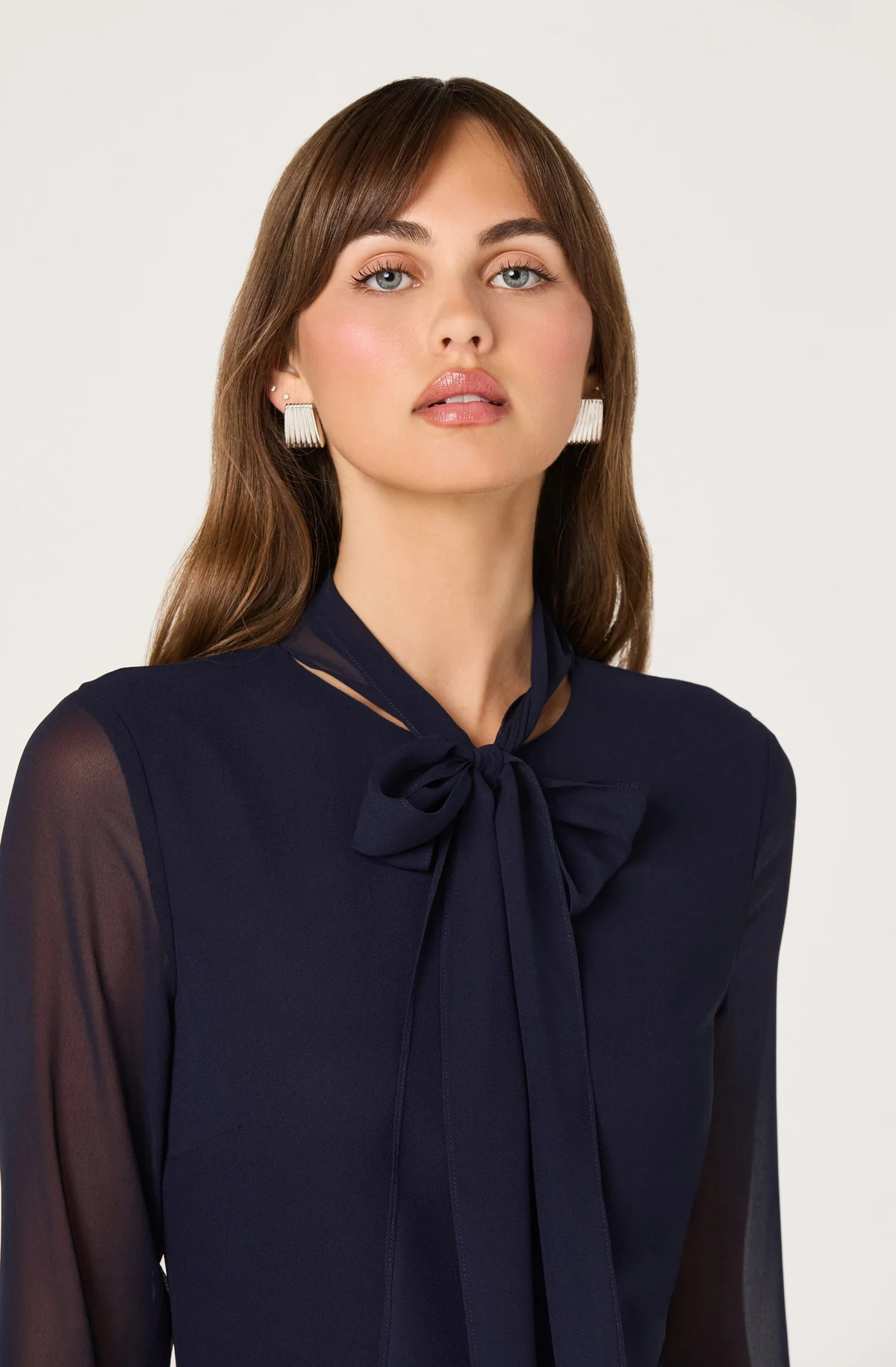 Tie Neck Midi Dress - Navy / XS | ASTR The Label (US)