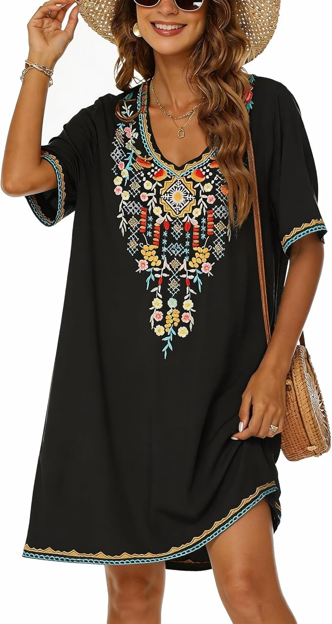 Grosy Women's Embroidered Mexican Peasant Dresses, Plus Size Fiesta Boho Dress for Women, Traditi... | Amazon (US)