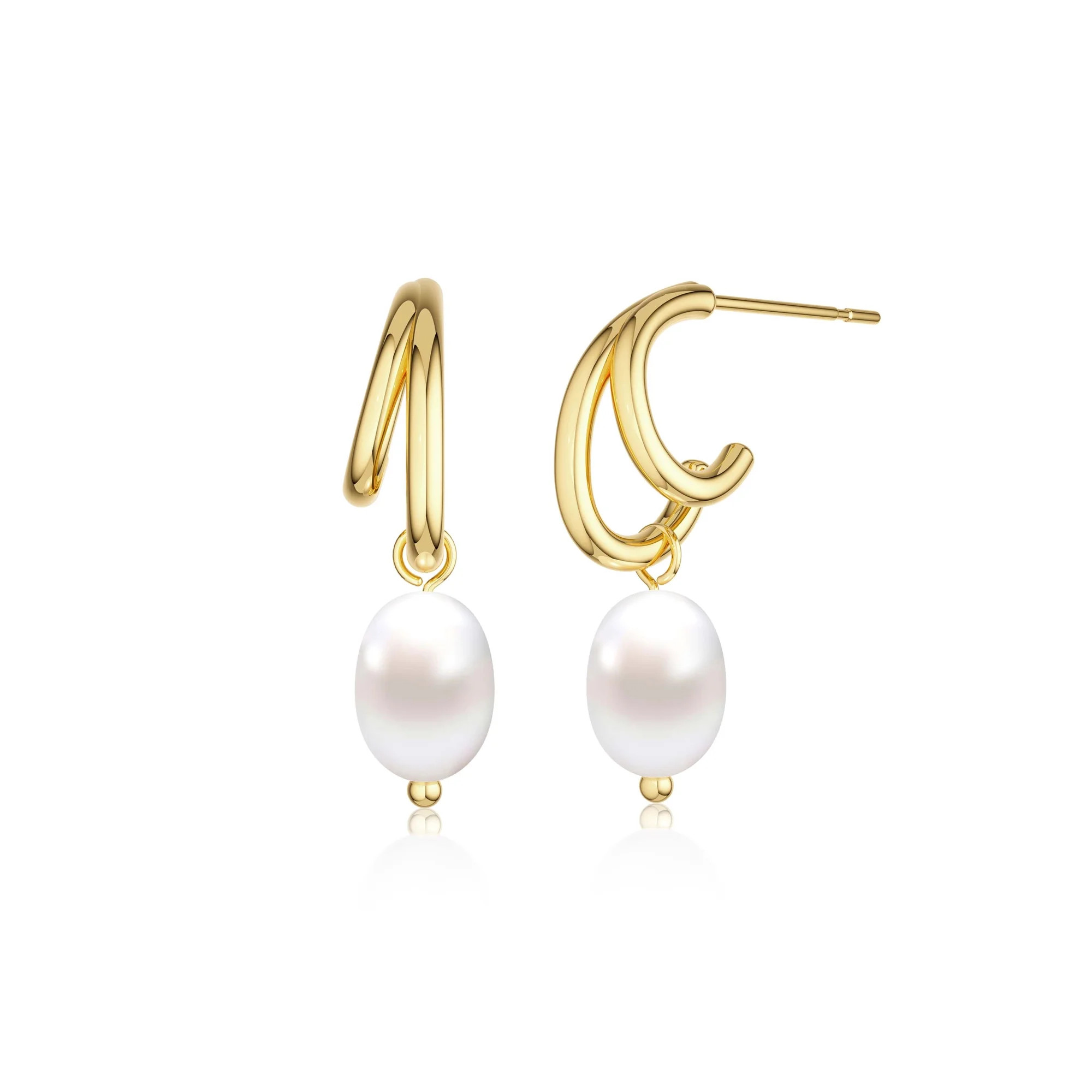 ELESMILO 14k Gold Plated Pearl Earrings for Women - Trendy Drop Dangle Huggie Hoop Earrings - Dai... | Walmart (US)