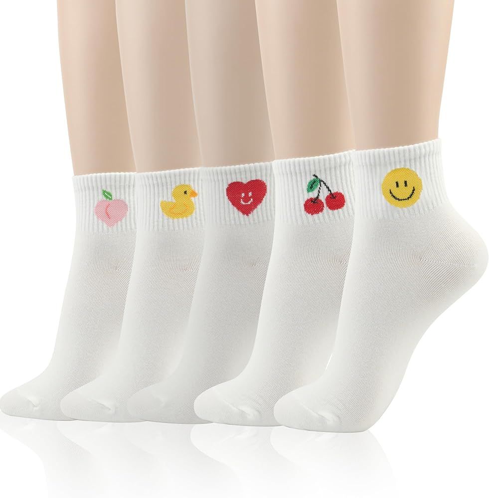 Women Ankle Socks | 5-6 Pairs Ruffle Heart Frill Polka Dots Design Novelty Emoji Print | Korean D... | Amazon (US)
